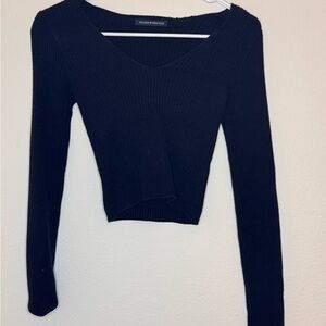 Brandy Melville Navy Long Sleeve Ribbed Top